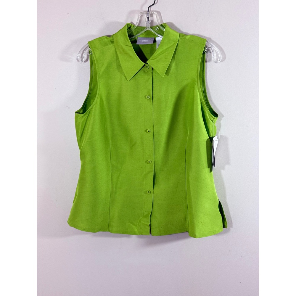 NWT Liz Claiborne 100% Silk Sleeveless Blouse Women 12 Green Career Classis